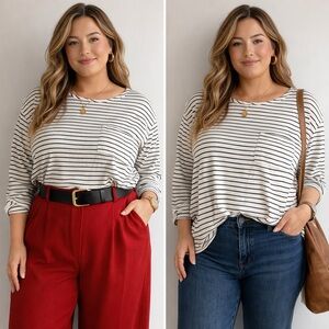 Striped Long Sleeve Black and White Top